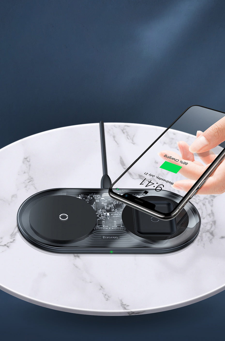Baseus Simple 2in1 Wireless Charger for Smartphones - Ασύρματος Φορτιστής Qi Charge 15W - Μαύρο / Διάφανο - WXJK-A01