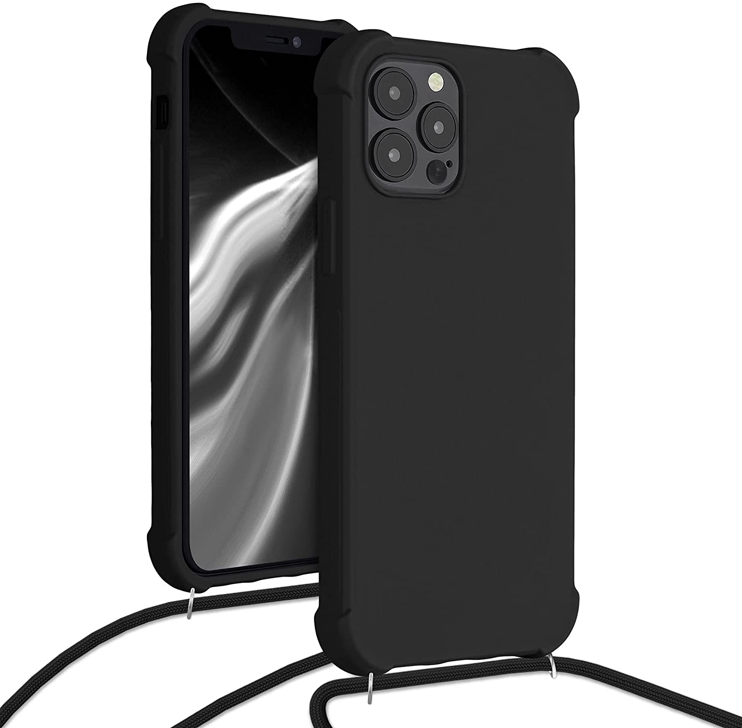 KW iPhone 12 / iPhone 12 Pro Θήκη Σιλικόνης TPU με Λουράκι - Black - 53840.01