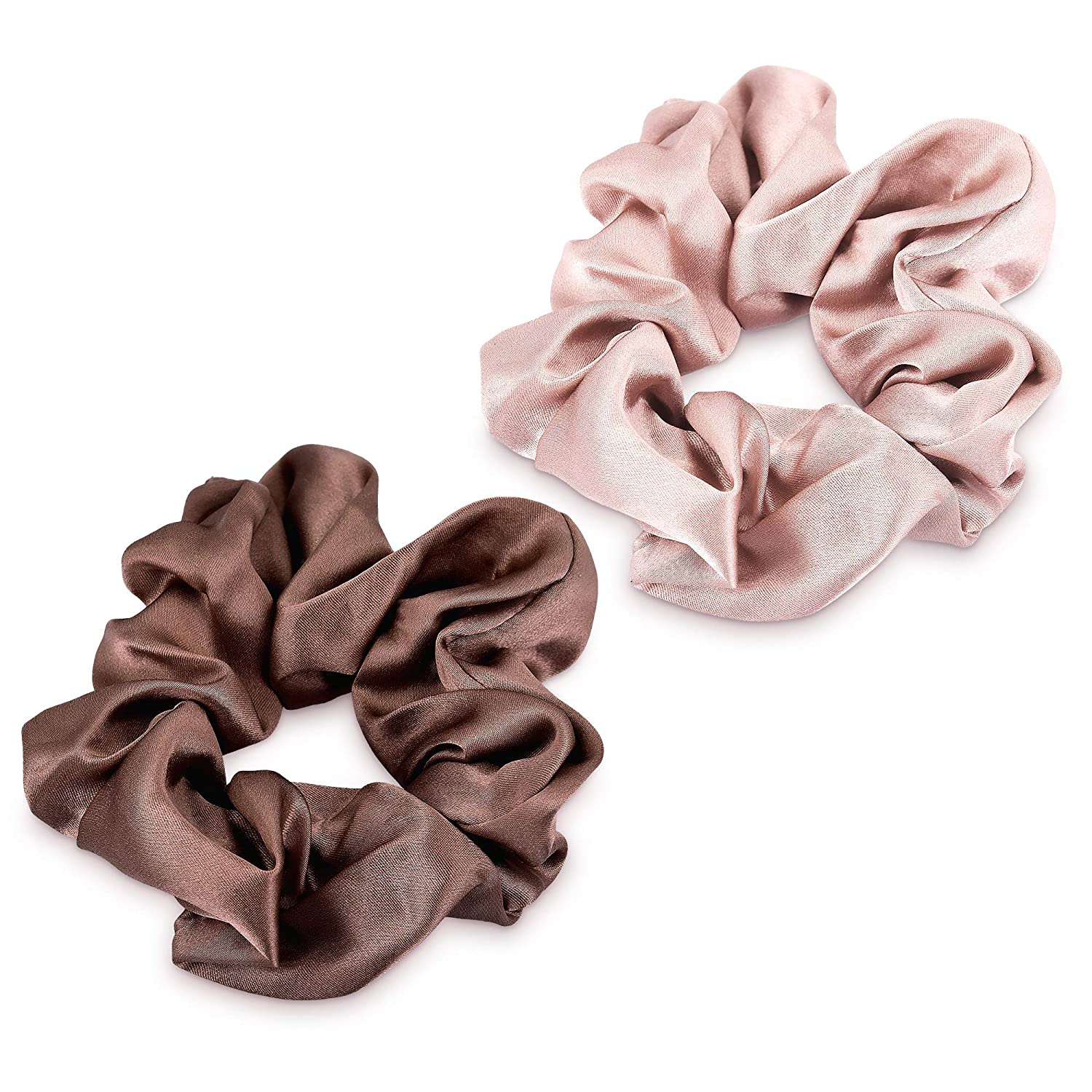 Navaris Σετ με 2 Μεταξωτά Scrunchies Λαστιχάκια Μαλλιών - Brown / Pink - 50258.02.05