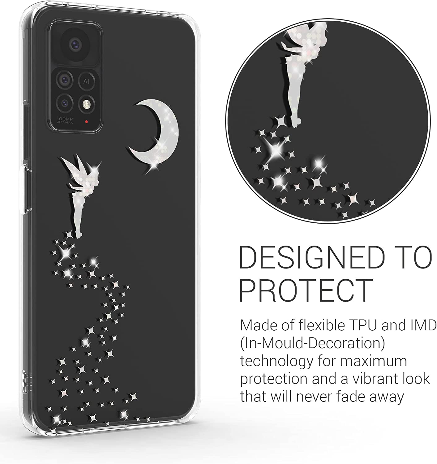 KW Xiaomi Redmi Note 11 Pro / Note 11 Pro 5G Σκληρή Θήκη με Πλαίσιο Σιλικόνης - Design Fairy Glitter - Διάφανη - Silver - 57379.02
