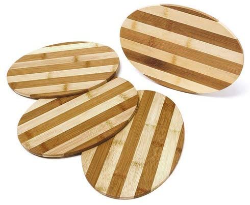 Relaxdays Σετ με 4 Σανίδες Κοπής από Μπαμπού με Βάση - Brown / Light Brown - 4052025188764