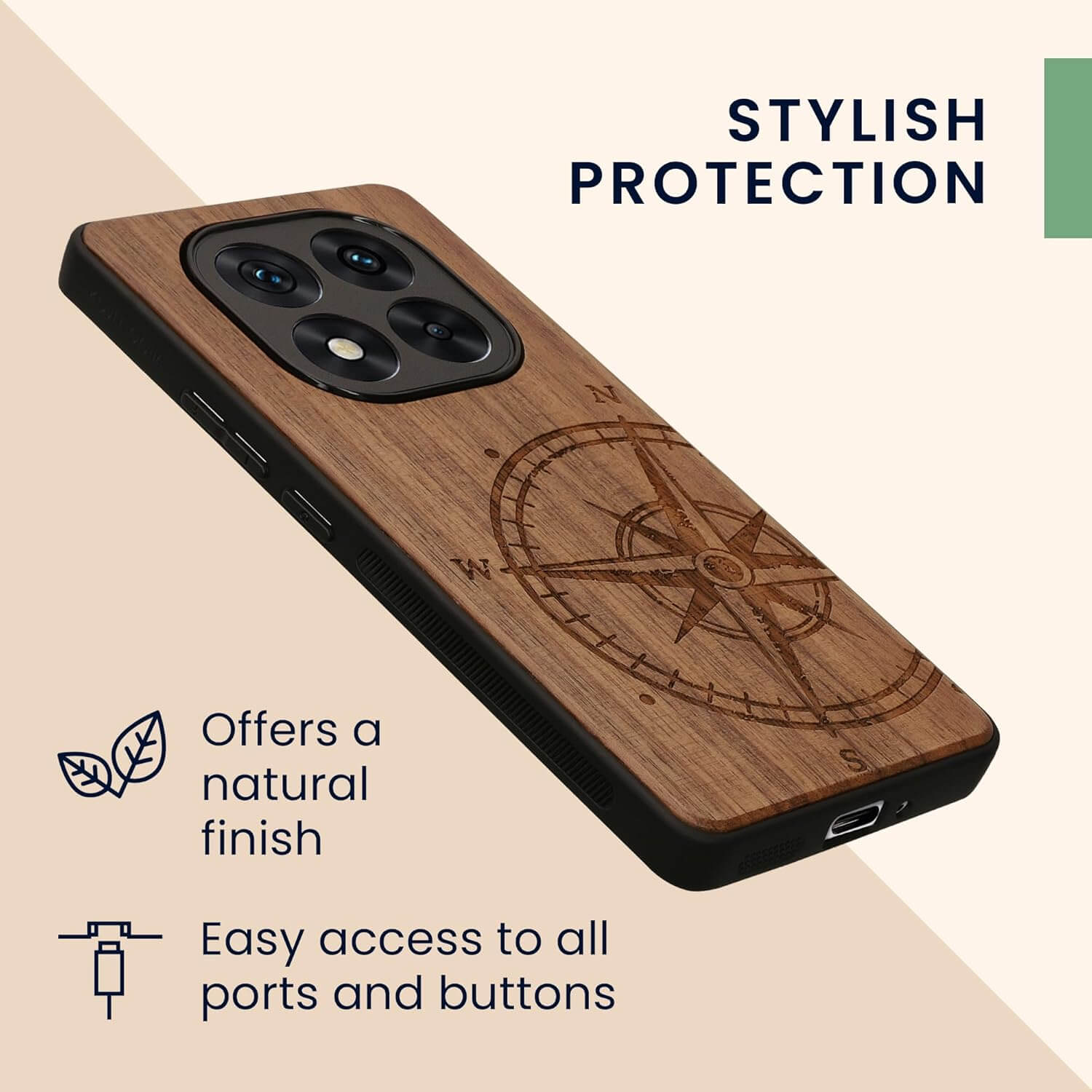 KW Xiaomi Redmi Note 14 Pro 5G / Poco X7 Θήκη από Φυσικό Ξύλο - Design Compass Vintage - Dark Brown