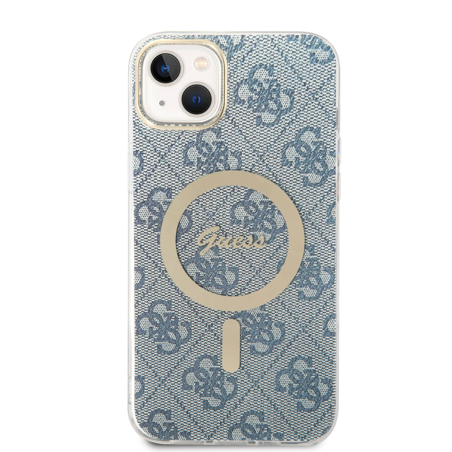 Guess iPhone 15 Plus / 14 Plus - Bundle Pack - Σετ Σκληρή Θήκη με Πλαίσιο Σιλικόνης και Ασύρματος Φορτιστής MagSafe - Design 4G Print MagSafe - Blue - GUBPP14MH4EACSB