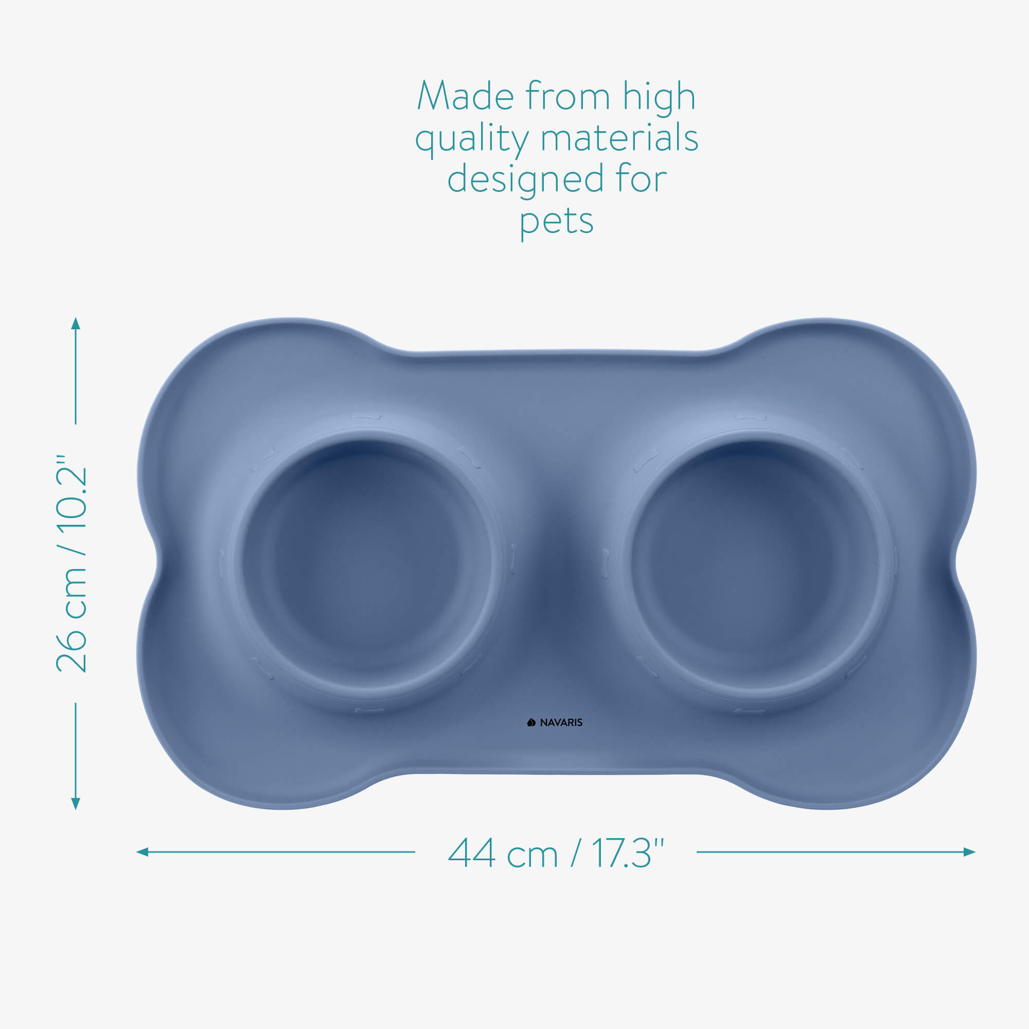 Navaris 2 Μπολ Φαγητού από Ανοξείδωτο Ατσάλι με Βάση Σιλικόνης - 400 ml - Blueberry Blue - 55096.186