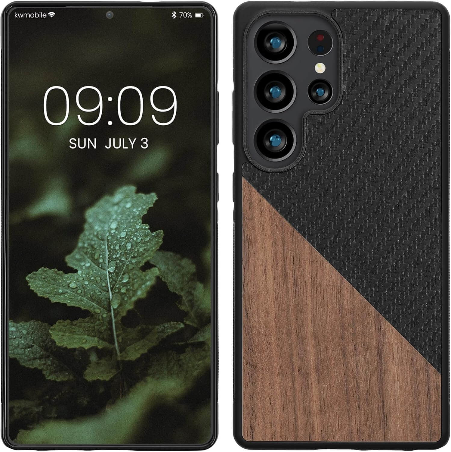 KW Samsung Galaxy S25 Ultra Θήκη από Φυσικό Ξύλο και Carbon - Dark Brown / Black