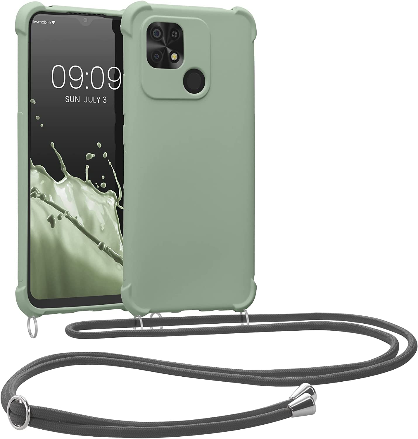 KW Xiaomi Redmi 10C Θήκη Σιλικόνης TPU με Λουράκι - Gray Green - 59233.172