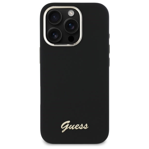 Guess iPhone 16 Pro - Silicone Script Metal Logo and Frame - Σκληρή Θήκη με Πλαίσιο Σιλικόνης - Black - GUHCP16LSMBSLK
