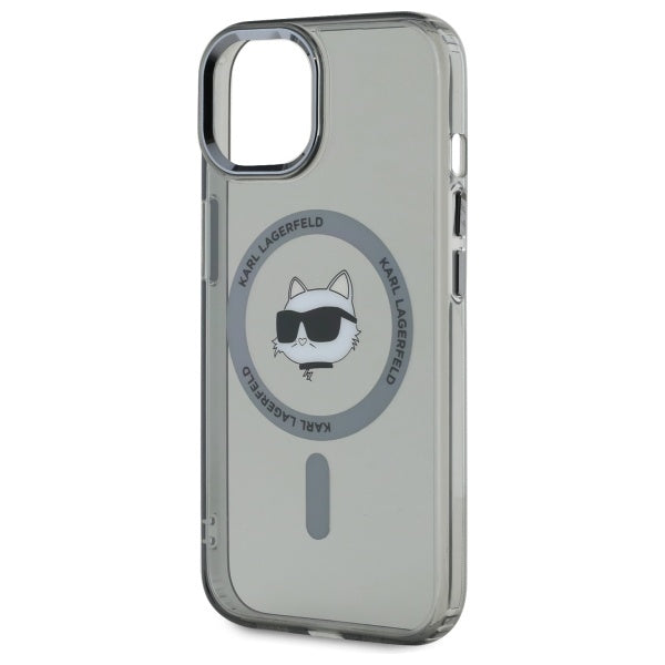 Karl Lagerfeld iPhone 15 - IML Metal Choupette Head - MagSafe Σκληρή Θήκη με Πλαίσιο Σιλικόνης - Black - KLHMP15SHLSCHK
