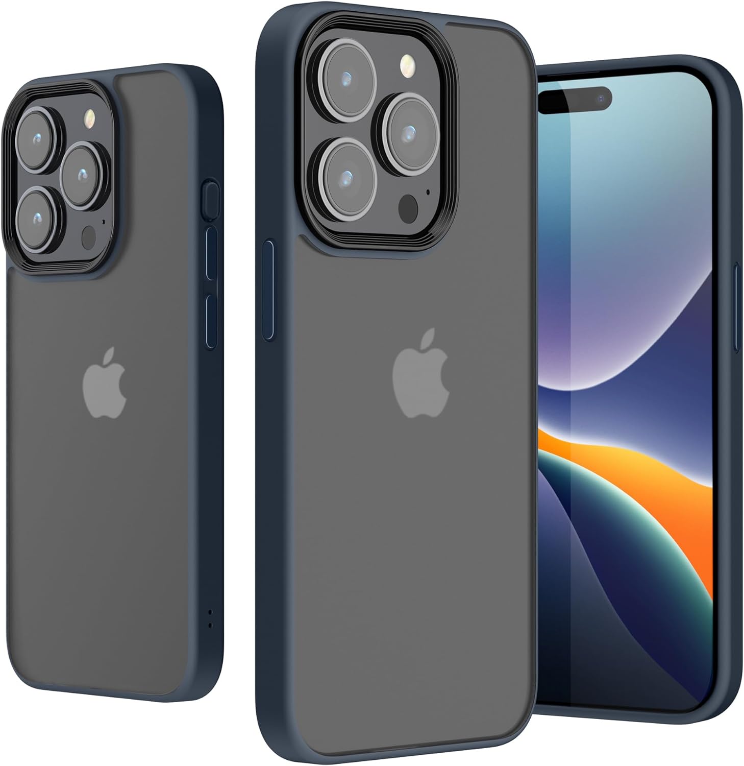 KW iPhone 15 Pro Shockproof Σκληρή Θήκη με Πλαίσιο Σιλικόνης - Dark Blue / Matte Ημιδιάφανη - 61963.17