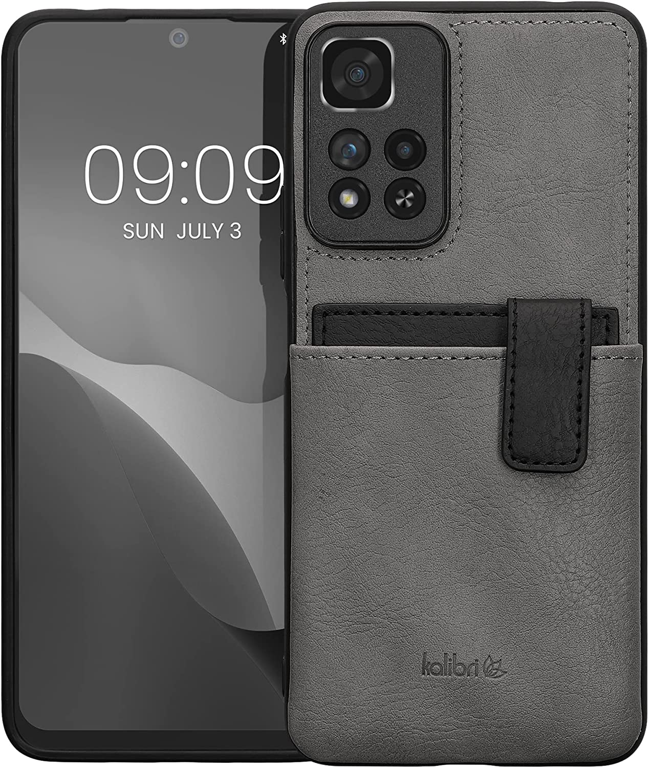 Kalibri Xiaomi Redmi Note 11 Pro+ 5G Σκληρή Θήκη με Επένδυση Συνθετικού Δέρματος και Αποσπώμενη Υποδοχή για Κάρτα - Light Grey / Black - 59169.25