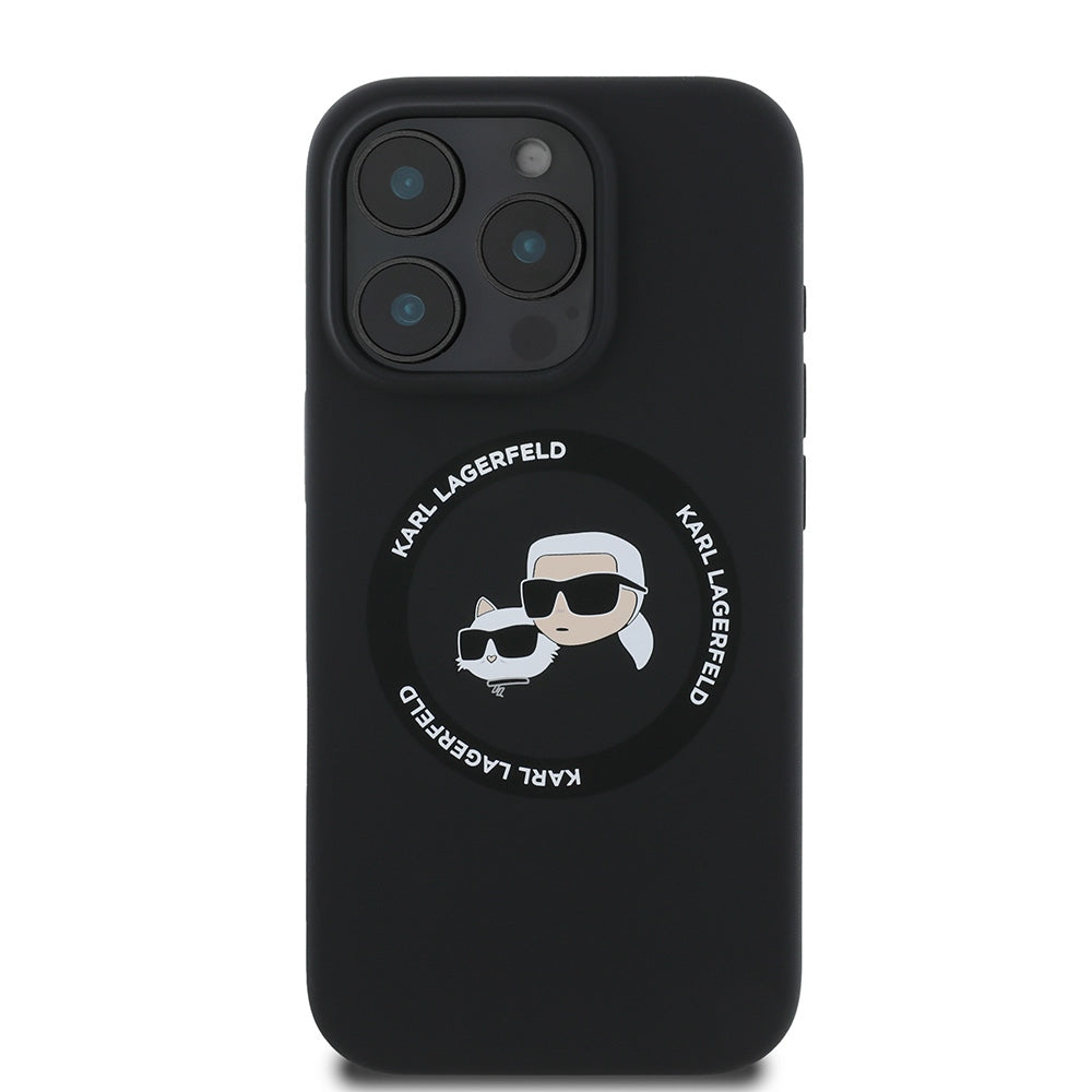 Karl Lagerfeld iPhone 16 Pro - Silicone Karl and Choupette Heads - Θήκη Σιλικόνης με MagSafe - Black - KLHMP16LSKCHTCK