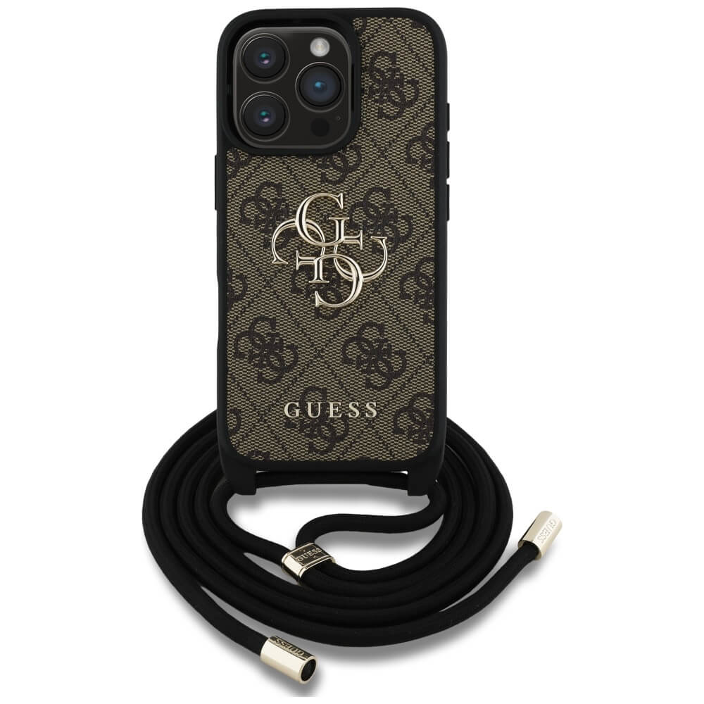 Guess iPhone 16 Pro - 4G Big Logo Cord Stap Crossbody - Θήκη με Επένδυση Συνθετικού Δέρματος και Λουράκι - Brown - GUHCP16LP4GMGCRW