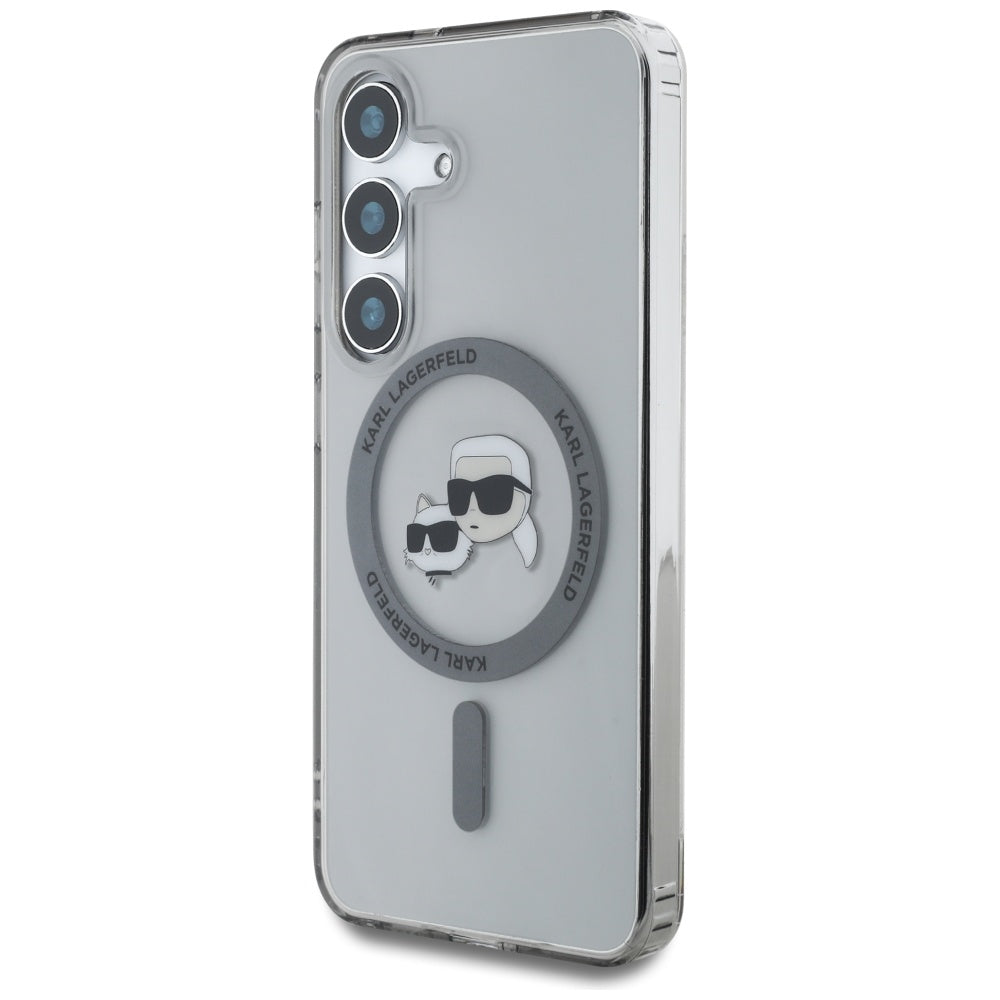 Karl Lagerfeld Samsung Galaxy S25 - Button Karl and Choupette Heads Printed Logo - MagSafe Σκληρή Θήκη με Πλαίσιο Σιλικόνης - Black - KLHMS25SHLSKCK