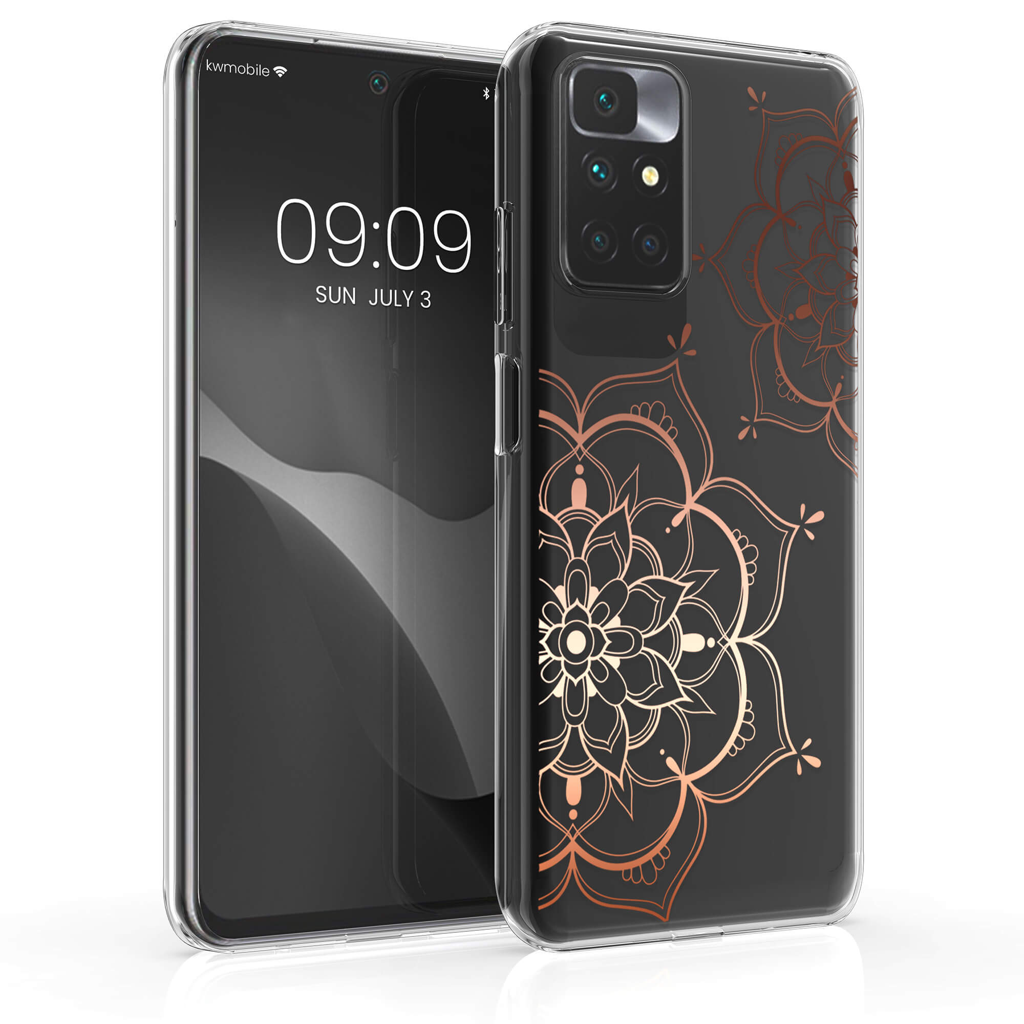 KW Xiaomi Redmi 10 Θήκη Σιλικόνης TPU Design Flower Twins - Rose Gold / Διάφανη - 57087.02