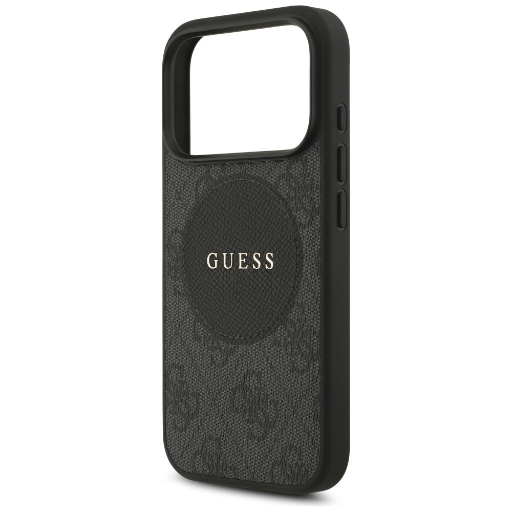 Guess iPhone 17 Pro - 4G Circle Classic Logo MagSafe - Θήκη με Επένδυση Συνθετικού Δέρματος - Black - GUHMP17LP4PGRSGK