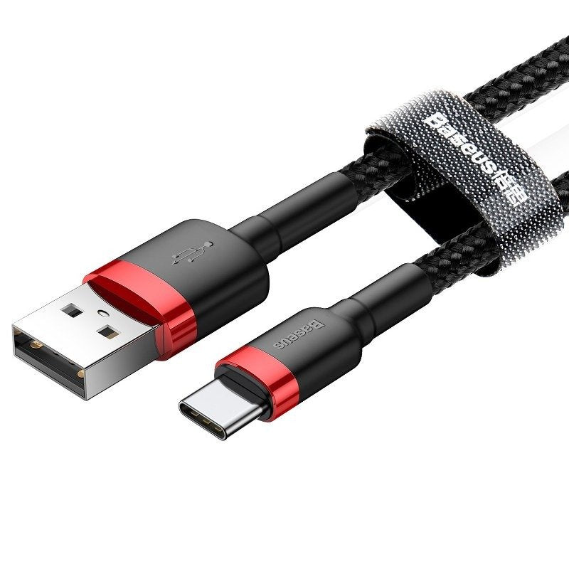 Baseus Cafule Cable Type-C 3A - Καλώδιο Γρήγορης Φόρτισης Type-C 1M - Black / Red - CATKLF-B91