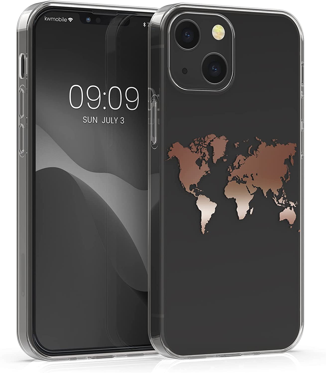 KW iPhone 13 Θήκη Σιλικόνης TPU Design Travel Outline - Διάφανη / Rose Gold - 57143.06