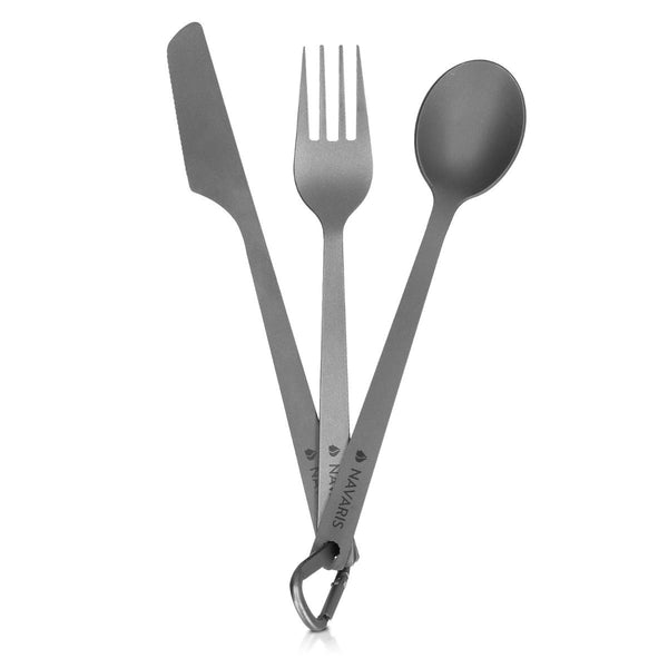 Navaris Titanium Camping Cutlery Set - Φορητό Σετ με Κουτάλι, Πιρούνι και Μαχαίρι από Τιτάνιο - Grey - 46937.02 - likebrands.gr