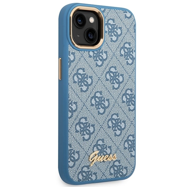 Guess iPhone 14 Plus 4G Vintage Gold Logo Σκληρή Θήκη με Πλαίσιο Σιλικόνης - Blue - GUHCP14MHG4SHB
