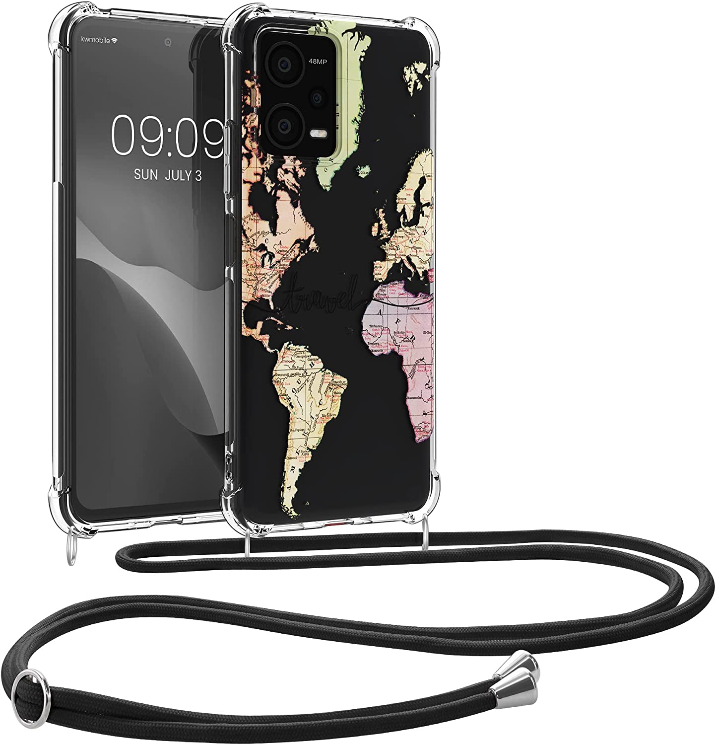 KW Xiaomi Redmi Note 12 5G / Xiaomi Poco X5 5G Θήκη Σιλικόνης TPU με Λουράκι - Design Travel - Black / Multicolor / Διάφανη - 60892.02
