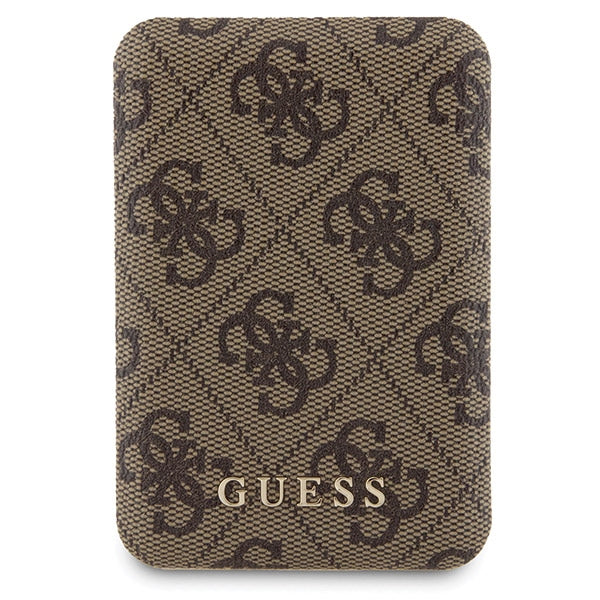 Guess iPhone 15 - 4G Metal Logo Σετ MagSafe Σκληρή Θήκη με Επένδυση Συνθετικού Δέρματος και Powerbank 5000mAh - Brown - GUBPM5P15S4GEMGW