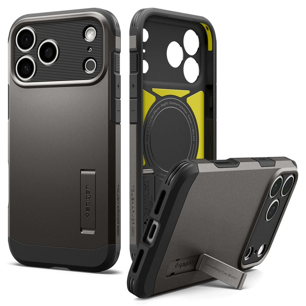Spigen iPhone 18 Pro Max / iPhone 17 Pro Max - MagSafe Σκληρή Θήκη με Πλαίσιο Σιλικόνης και Σταντ - Tough Armor T Mag - Gunmetal