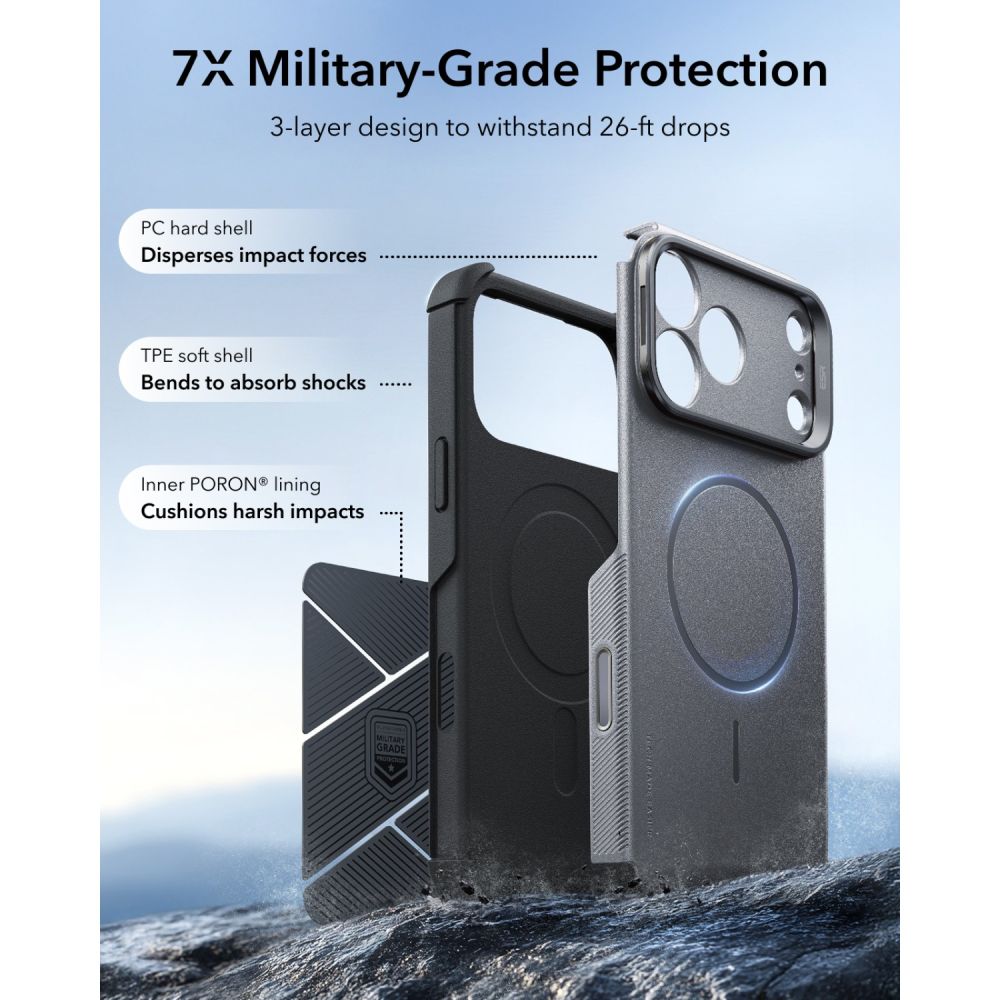 ESR iPhone 18 Pro Max / iPhone 17 Pro Max - Σκληρή Θήκη MagSafe με Πλαίσιο Σιλικόνης και Σταντ - Cyber Tough Kickstand - Grey