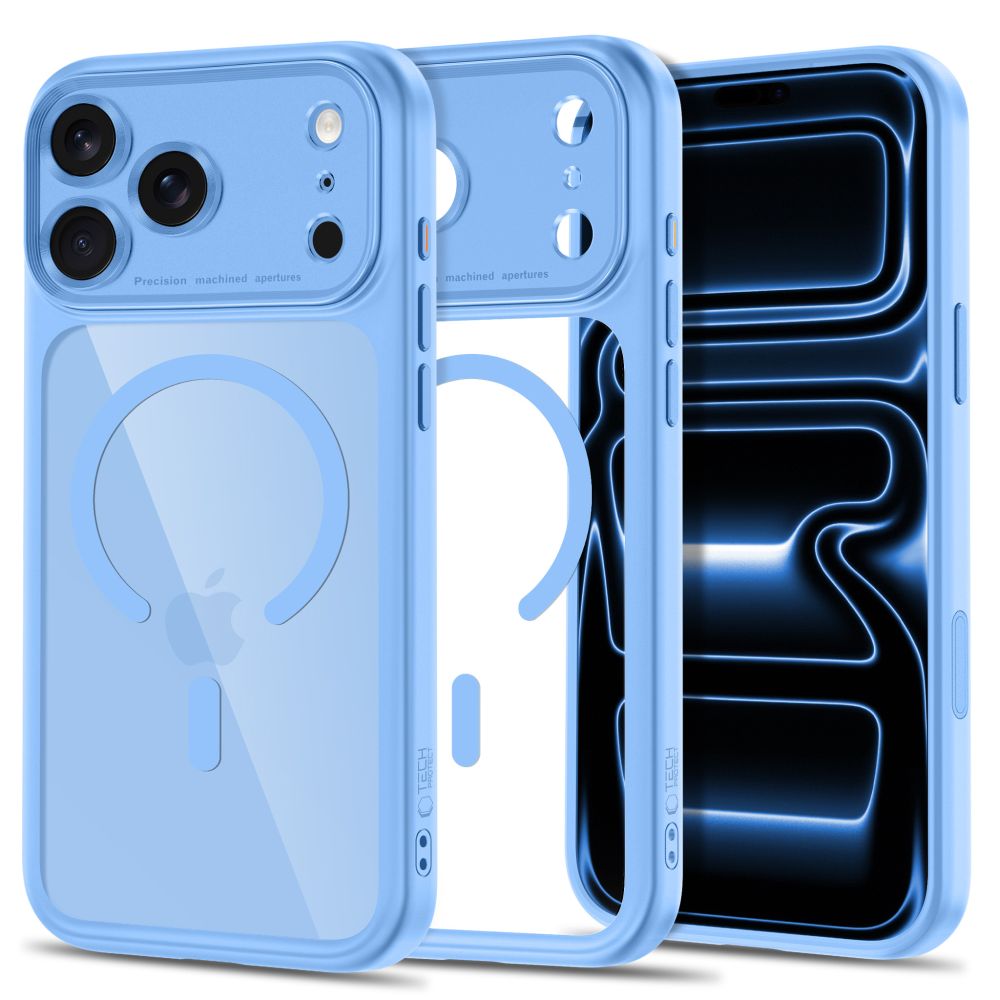 Tech-Protect iPhone 18 Pro / iPhone 17 Pro - Σκληρή Θήκη με Πλαίσιο Σιλικόνης και MagSafe - MagPeak MagSafe CC - Light Blue / Clear
