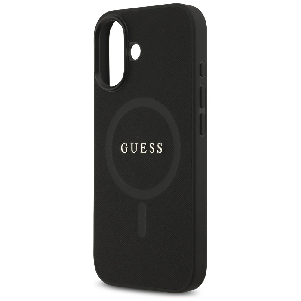 Guess iPhone 17 - Saffiano Classic Logo MagSafe - Σκληρή Θήκη με Πλαίσιο Σιλικόνης και Επένδυση Οικολογικού Δέρματος - Black - GUHMP17SPSAHMCK
