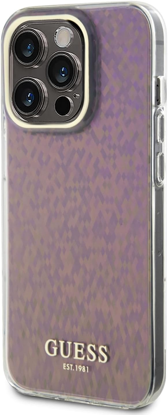 Guess iPhone 15 Pro IML Faceted Mirror Disco Iridescent Σκληρή Θήκη με Πλαίσιο Σιλικόνης - Pink - GUHCP15LHDECMP