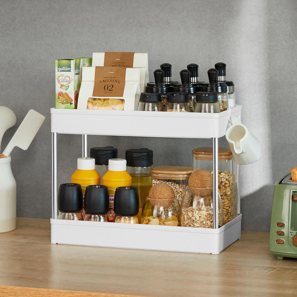 Songmics Ράφι Οργάνωσης 2 Επιπέδων Κάτω από τον Νεροχύτη για Κουζίνα ή Μπάνιο - White - BUO001W01