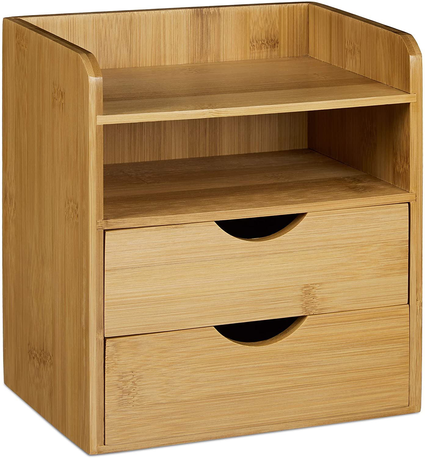 Relaxdays Ξύλινη Βάση Οργάνωσης Γραφείου με 2 Συρτάρια από Bamboo - Natural - 4052025203238