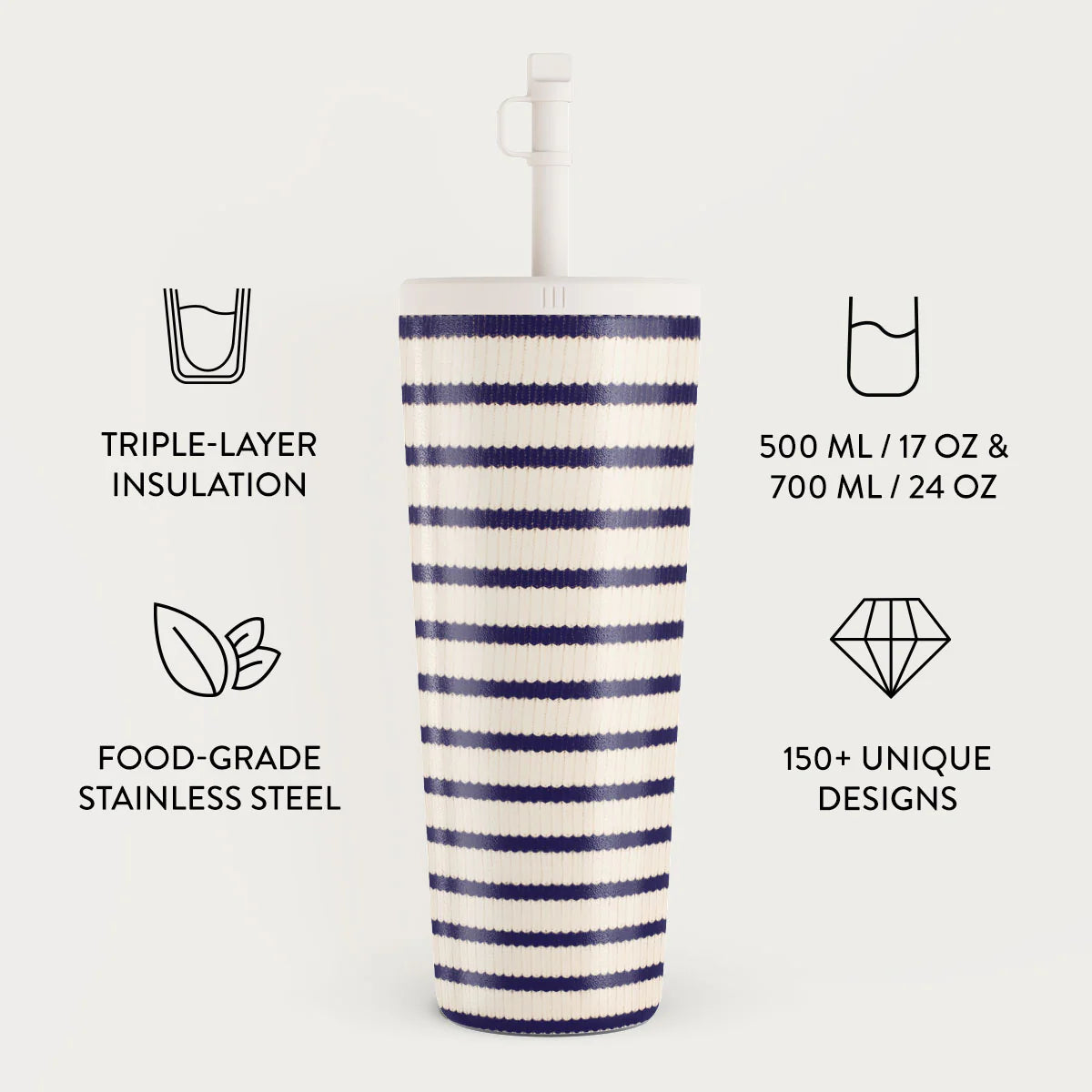 Burga Κούπα θερμός από Ανοξείδωτο Ατσάλι με καλαμάκι - 700ml - Old Money