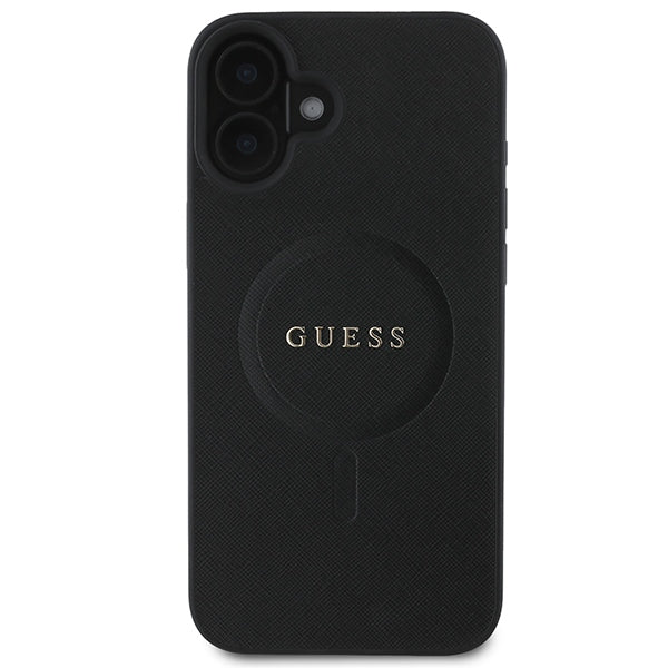 Guess iPhone 16 Plus - Saffiano Classic Logo - MagSafe Σκληρή Θήκη με Πλαίσιο Σιλικόνης - Black - GUHMP16MPSAHMCK