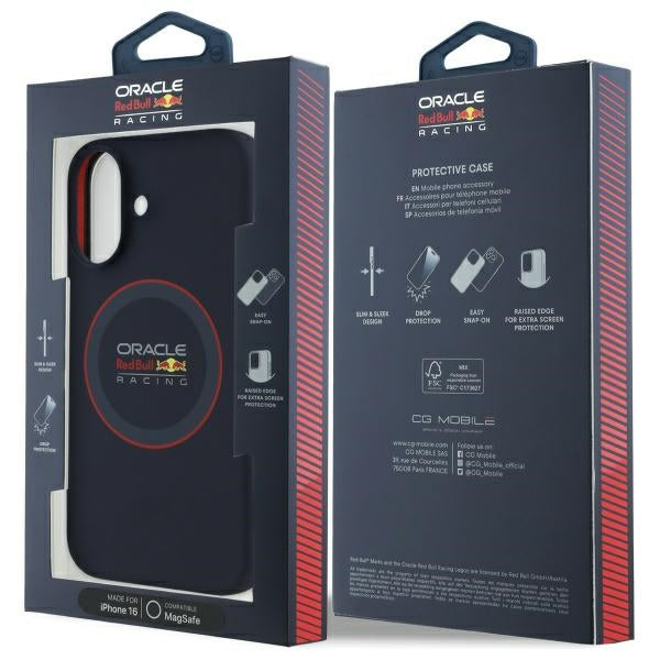 Red Bull iPhone 16 - Silicone Red Ring - MagSafe Σκληρή Θήκη με Πλαίσιο Σιλικόνης - Navy - RBHMP16S24SIILVR
