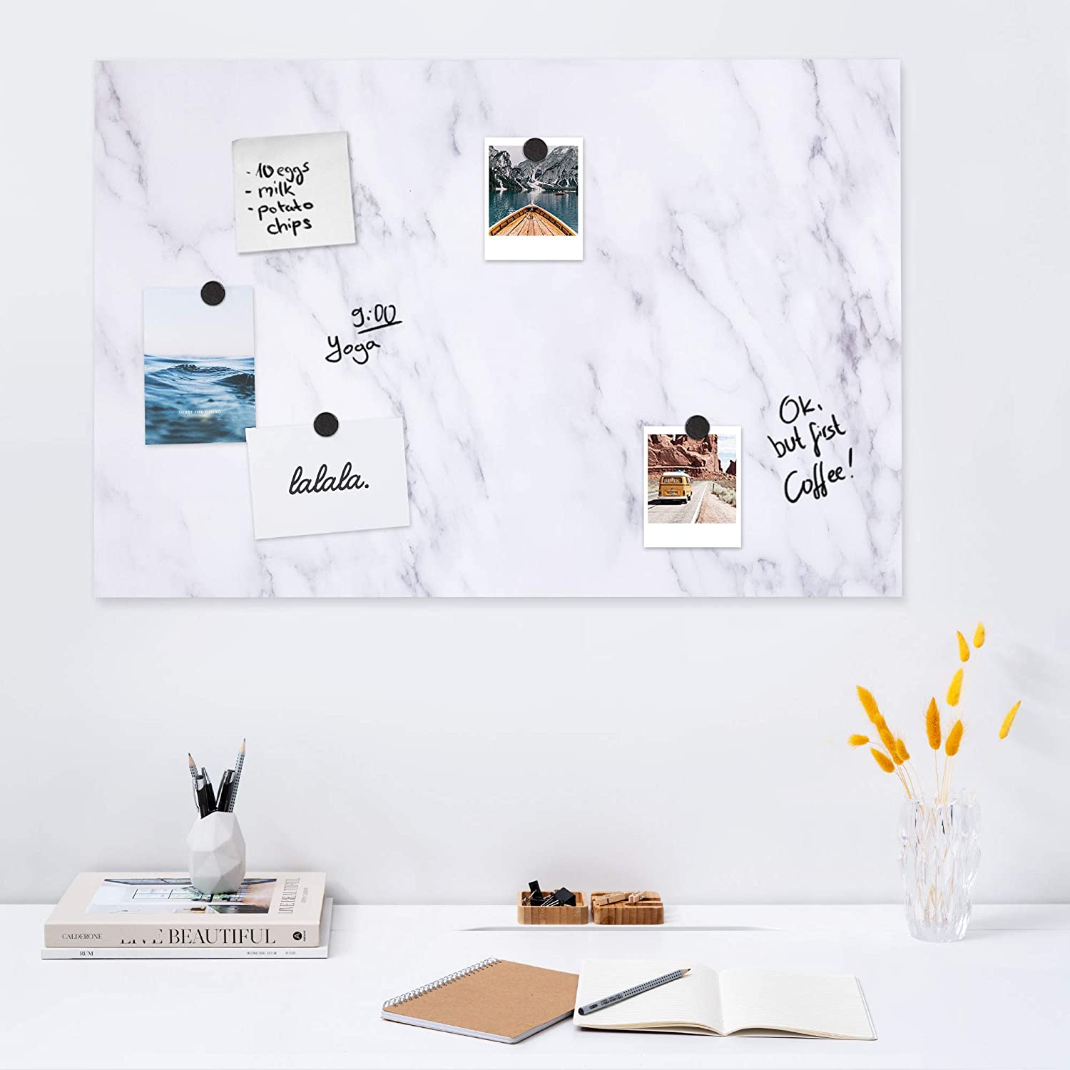 Navaris Μαγνητικός Πίνακας - 90 x 60cm - Design White Marble - 49997.09