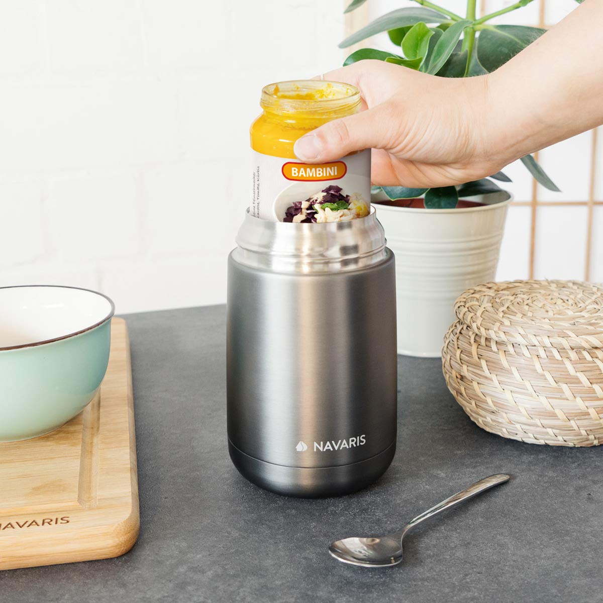 Navaris Vacuum Insulated Food Jar Θερμός από Ανοξείδωτο Ατσάλι με Καπάκι-Δοχείο Για Φαγητό - 650ml - Dark Gray - 47325.2.19