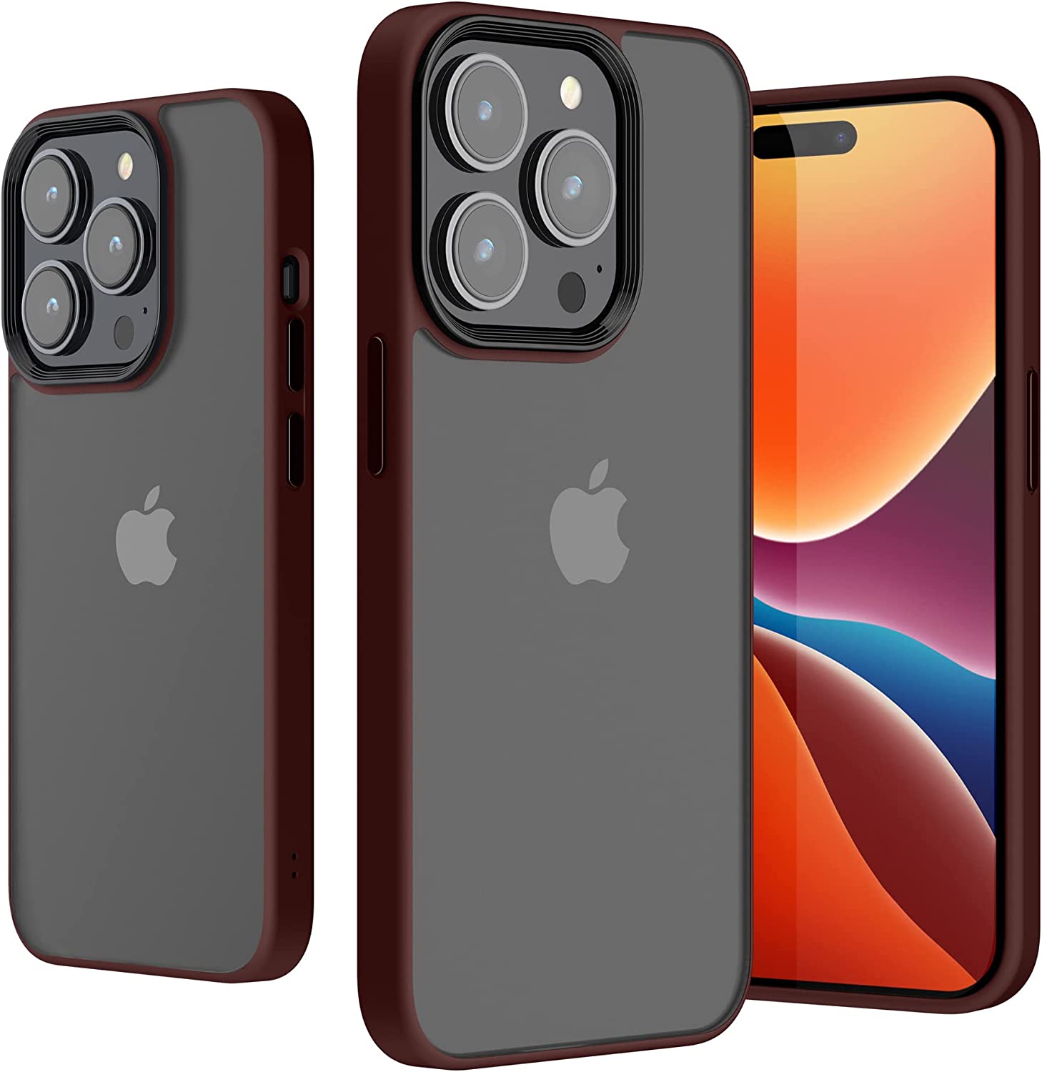 KW iPhone 14 Pro Max Σκληρή Θήκη με Πλαίσιο Σιλικόνης - Tawny Red / Matte Διάφανη - 59092.190