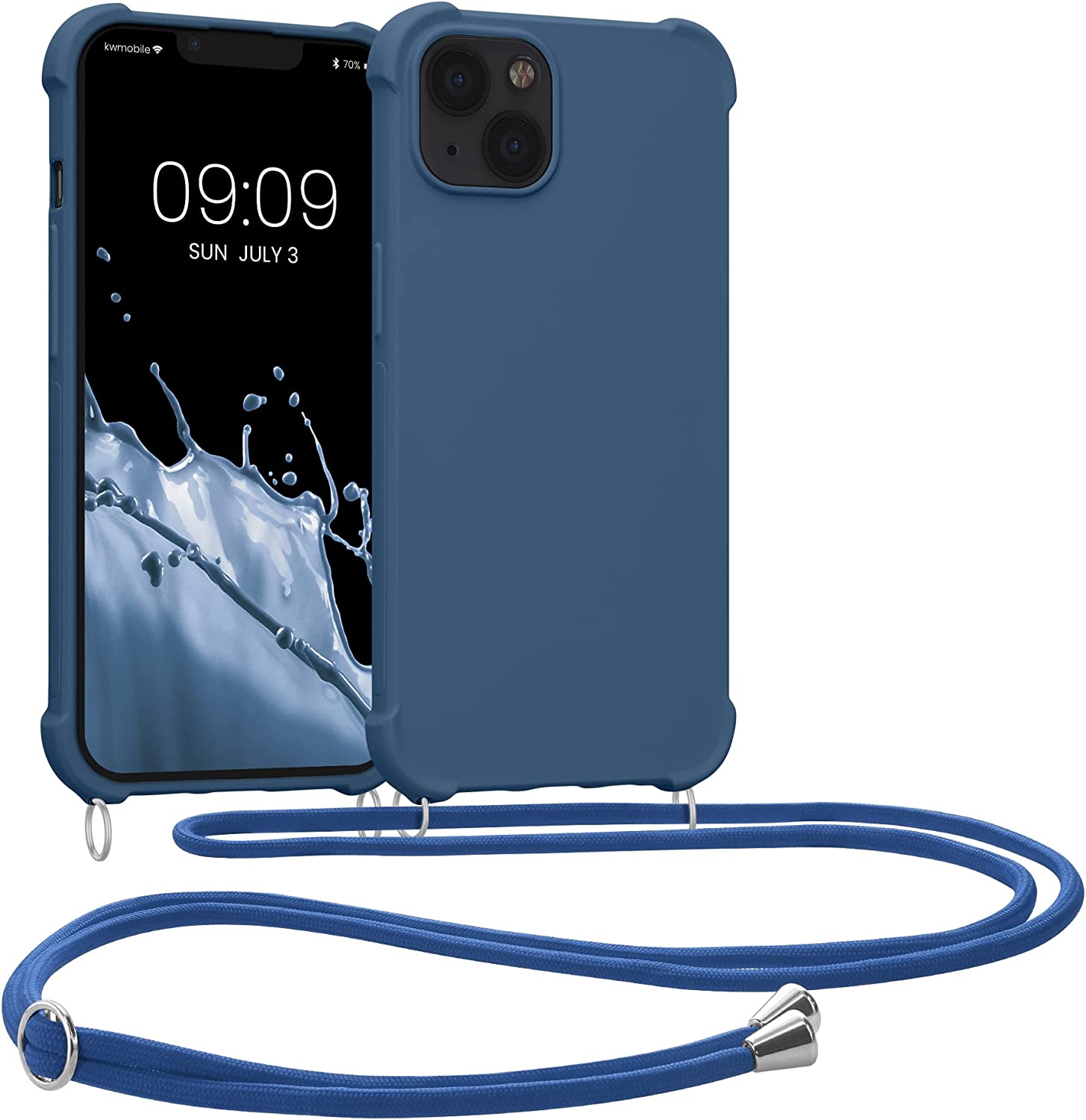 KW iPhone 13 Θήκη Σιλικόνης TPU με Λουράκι - Dark Blue - 55950.17