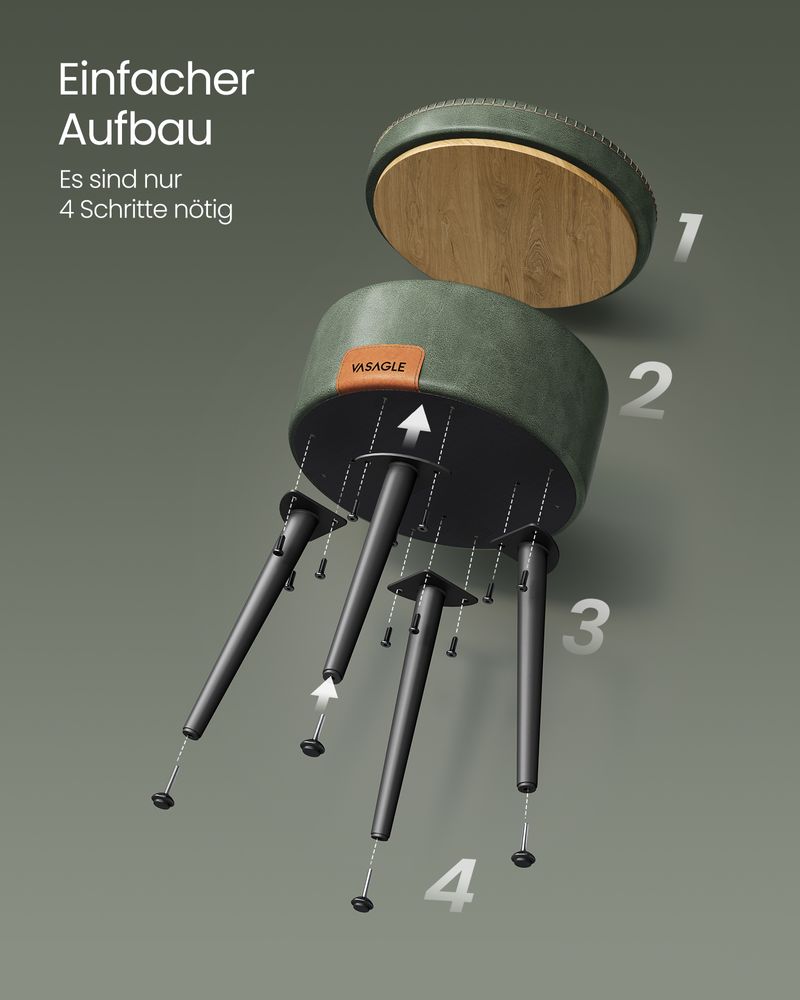 Vasagle EKHO Σκαμπό με Αποθηκευτικό Χώρο από Συνθετικό δέρμα και Ατσάλινα Πόδια - 38.2 x 44.4 cm - Forest Green - LOM005C01