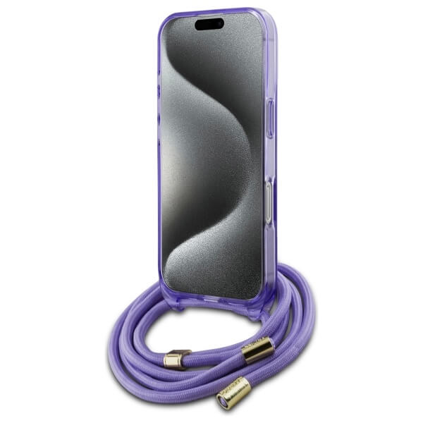 Guess iPhone 16 Pro Max - Crossbody Cord Script MagSafe - Σκληρή Θήκη με Πλαίσιο Σιλικόνης και Λουράκι - Purple - GUHMP16XHCTSGNSU