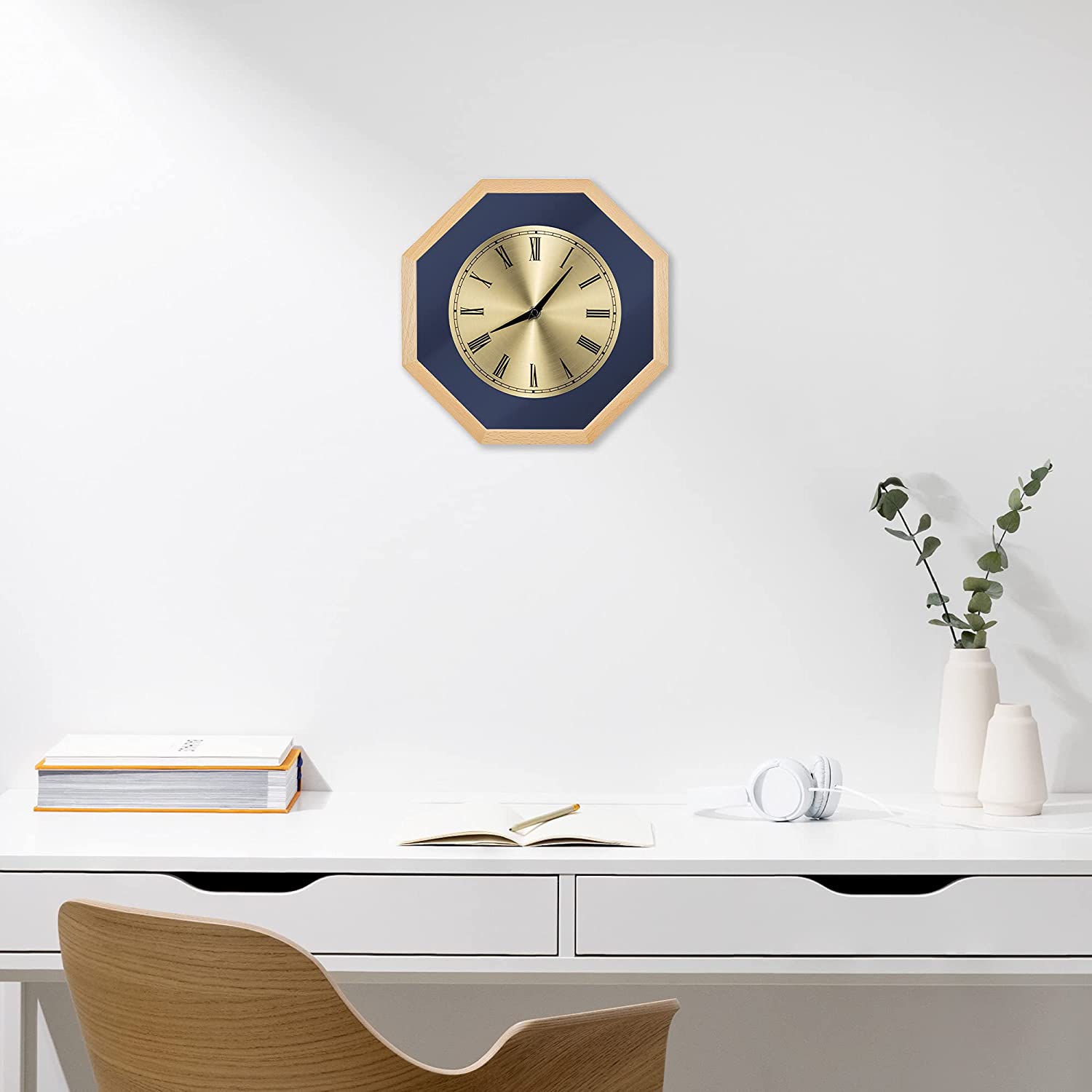 Navaris Analogue Wood Wall Clock Design Octagonal - Ρολόι Tοίχου - Light Brown / Gold - 54470.24.21