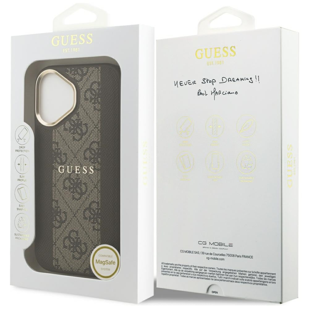 Guess iPhone 17 - 4G Stripe MagSafe - Θήκη με Επένδυση Συνθετικού Δέρματος - Brown - GUHMP17SPG4SEMCW
