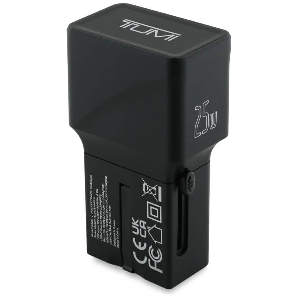 Tumi Travel Adapter 25W Φορτιστής Ταξιδίου με 1 Θύρα Type-C και 1 Θύρα USB και Καλώδιο Type-C to Type-C - Black