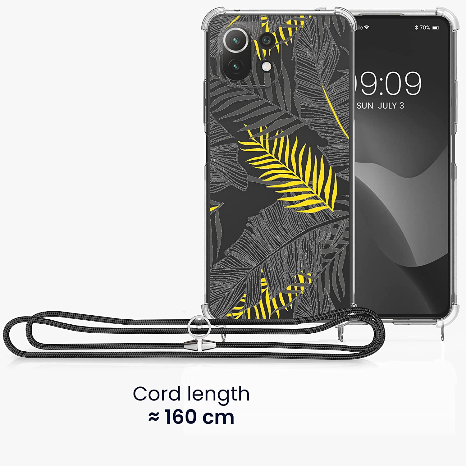 KW Xiaomi Mi 11 Lite / Mi 11 Lite 5G Θήκη Σιλικόνης TPU με Λουράκι Design Jungle - Gold / Grey - Διάφανη - 56530.01
