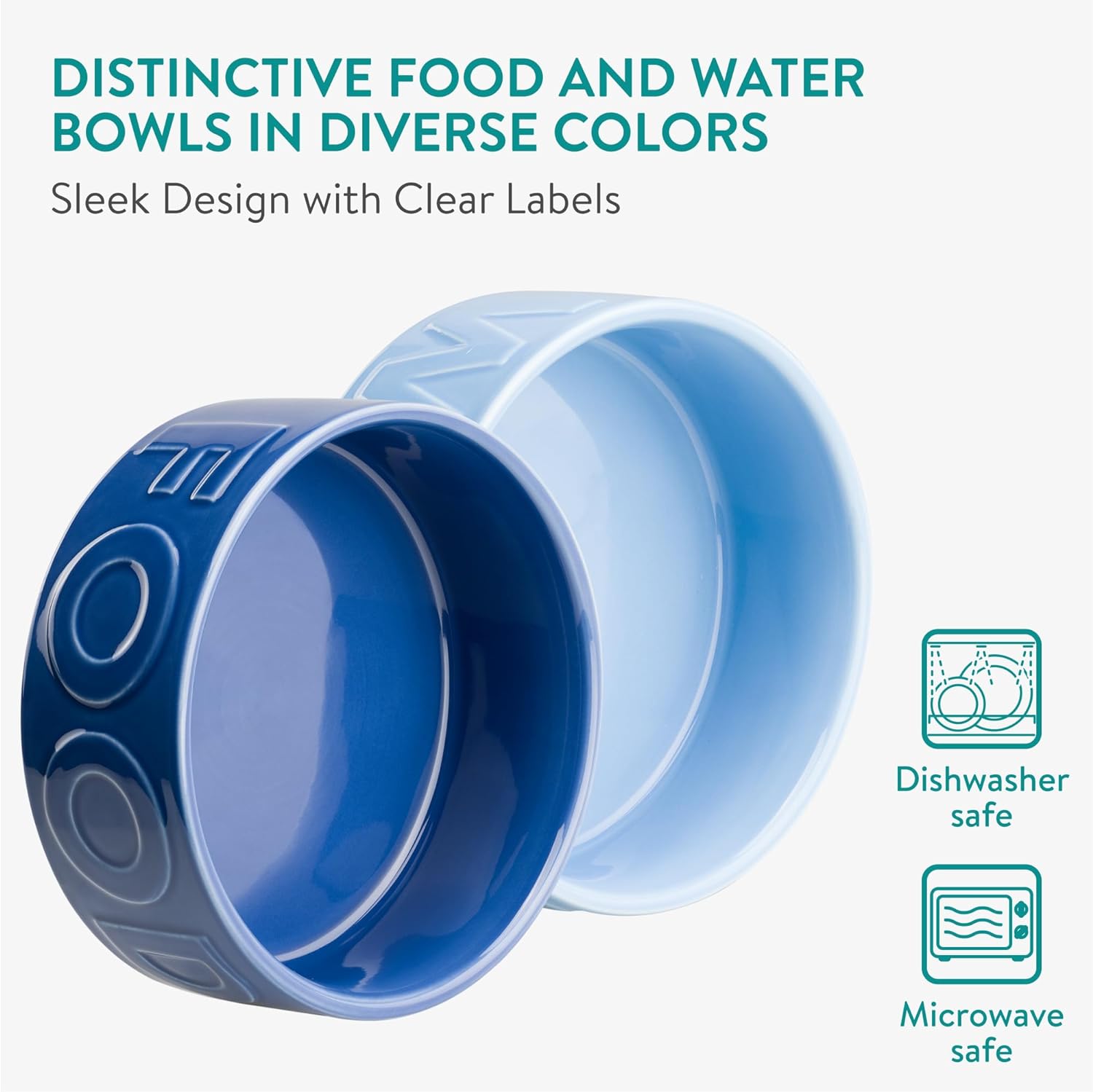 Navaris Σετ με 2 Κεραμικά Μπολ Φαγητού και Νερού για Κατοικίδια - 700ml - Light Blue / Dark Blue - NAV000025VC001C