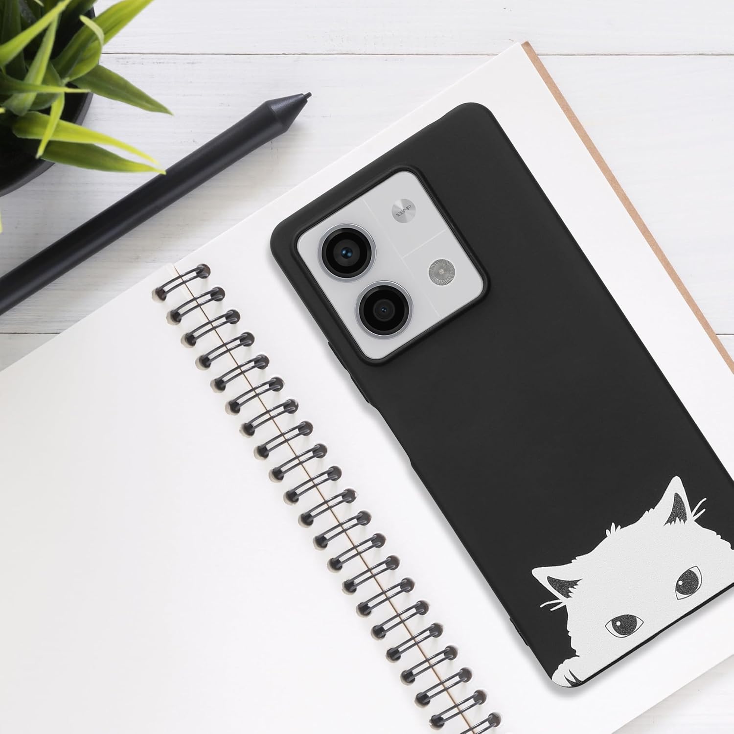 KW Xiaomi Redmi Note 13 5G Λεπτή Θήκη Σιλικόνης TPU - Design Curious Cat - Black / White