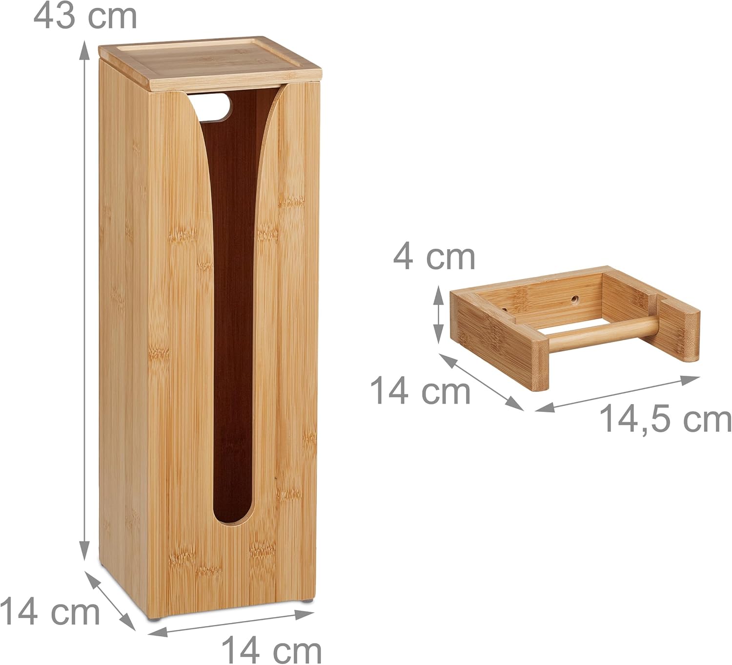 Relaxdays Σετ με Επιδαπέδια Χαρτοθήκη και Επιτοίχια Βάση Ρολού Τουαλέτας από Μπαμπού - Natural - 4052025485290