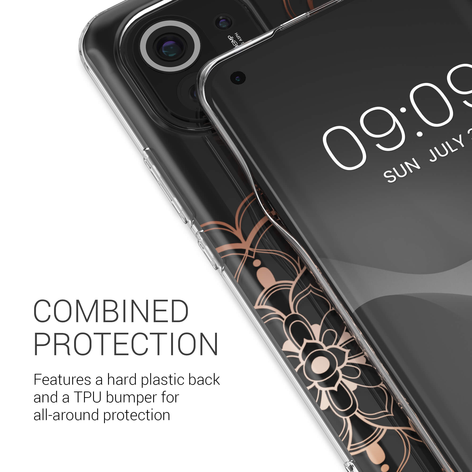 KW Xiaomi Mi 11 Θήκη Σιλικόνης TPU Design Flowers Twins - Rose Gold / Διάφανη - 57089.02
