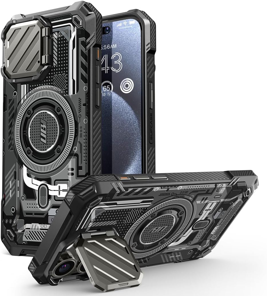 Supcase iPhone 15 Pro Max - Unicorn Beetle XT MagSafe - Σκληρή Θήκη με Προστασία Κάμερας / Stand - Black Circuit